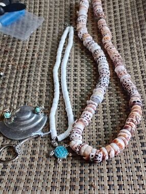 Shell Bead Layered Necklace with Turquoise Turtle Charm++